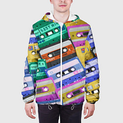 Куртка с капюшоном мужская Аудио кассеты разноцветные, цвет: 3D-белый — фото 2