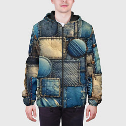 Куртка с капюшоном мужская Denim patchwork - ai art, цвет: 3D-черный — фото 2