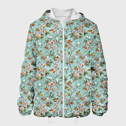 Куртка с капюшоном мужская Паттерн цветочный из сирени, цвет: 3D-белый