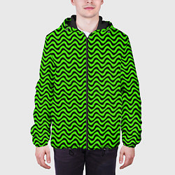 Куртка с капюшоном мужская Искажённые полосы кислотный зелёный, цвет: 3D-черный — фото 2