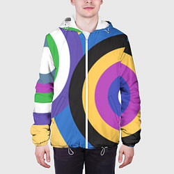 Куртка с капюшоном мужская Разноцветные круги, абстракция, цвет: 3D-белый — фото 2