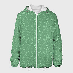 Куртка с капюшоном мужская Яркий зеленый однотонный цветочный узор, цвет: 3D-белый
