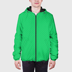 Куртка с капюшоном мужская Яркий зелёный текстурированный в мелкий квадрат, цвет: 3D-черный — фото 2