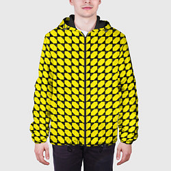 Куртка с капюшоном мужская Жёлтые лепестки шестиугольники, цвет: 3D-черный — фото 2