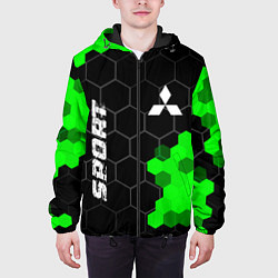 Куртка с капюшоном мужская Mitsubishi green sport hexagon, цвет: 3D-черный — фото 2