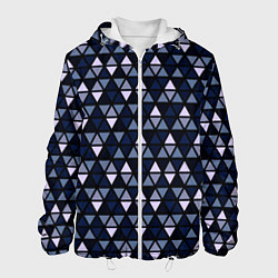 Куртка с капюшоном мужская Чёрно-синий паттерн треугольники, цвет: 3D-белый