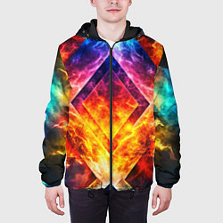 Куртка с капюшоном мужская Красочный неоновый узор с огнем на фоне, цвет: 3D-черный — фото 2