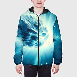 Куртка с капюшоном мужская Неоновая комета - нейросеть, цвет: 3D-черный — фото 2