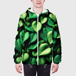 Куртка с капюшоном мужская Зеленые листья и мох, цвет: 3D-белый — фото 2
