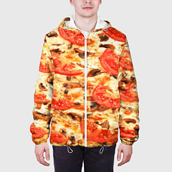 Куртка с капюшоном мужская Пицца с грибами и томатом - текстура, цвет: 3D-белый — фото 2