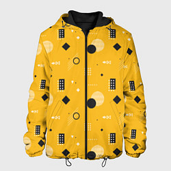 Куртка с капюшоном мужская Геометрия в стиле мемфис на желтом, цвет: 3D-черный
