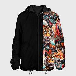 Куртка с капюшоном мужская Тату ирезуми дракона тигр лис и самурай, цвет: 3D-черный