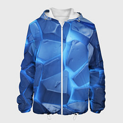 Куртка с капюшоном мужская Синие ледяные плиты с разломом, цвет: 3D-белый