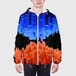 Куртка с капюшоном мужская Стягивающиеся в центре синие и оранжевые блоки, цвет: 3D-белый — фото 2