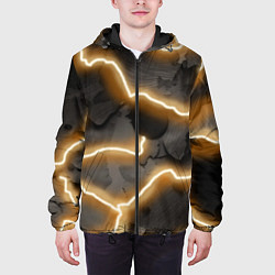 Куртка с капюшоном мужская Электрический удар молнии паттерн, цвет: 3D-черный — фото 2