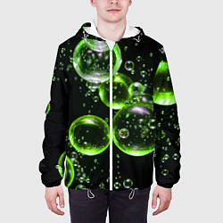 Куртка с капюшоном мужская Зеленые пузыри на черном, цвет: 3D-белый — фото 2