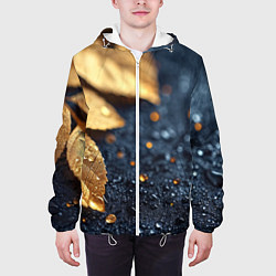 Куртка с капюшоном мужская Золотые листья на темном фоне, цвет: 3D-белый — фото 2