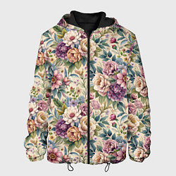 Куртка с капюшоном мужская Нежные цветочные мотивы паттерны, цвет: 3D-черный
