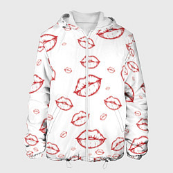 Куртка с капюшоном мужская Паттерн красные губы на белом - lips classic, цвет: 3D-белый