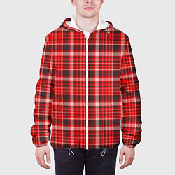 Куртка с капюшоном мужская Красный клетчатый узор, цвет: 3D-белый — фото 2