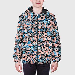 Куртка с капюшоном мужская Паттерн мозаика бирюзово-розовый, цвет: 3D-черный — фото 2