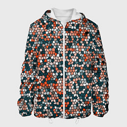 Куртка с капюшоном мужская Красно-бирюзовый паттерн мелкая мозаика, цвет: 3D-белый