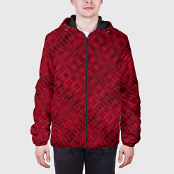 Куртка с капюшоном мужская Тёмно-красный однотонный текстурированный, цвет: 3D-черный — фото 2