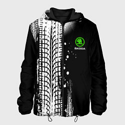 Куртка с капюшоном мужская Шкода - следы от шин, цвет: 3D-черный
