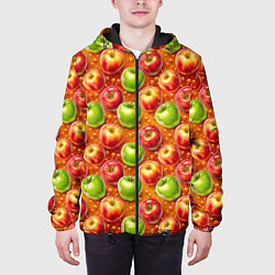 Куртка с капюшоном мужская Натуральные яблоки паттерн, цвет: 3D-черный — фото 2