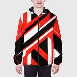Куртка с капюшоном мужская Чёрно-красные полосы на белом фоне, цвет: 3D-черный — фото 2