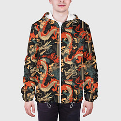 Куртка с капюшоном мужская Паттерн с драконом, цвет: 3D-белый — фото 2
