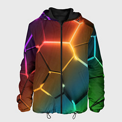 Куртка с капюшоном мужская Радужные неоновые плиты в разломе, цвет: 3D-черный