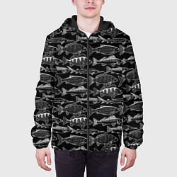 Куртка с капюшоном мужская Черно белые рыбы, цвет: 3D-черный — фото 2