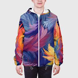 Куртка с капюшоном мужская Радужные перья, цвет: 3D-белый — фото 2