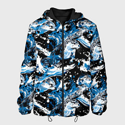Куртка с капюшоном мужская Выдры в речке на волнах - паттерн, цвет: 3D-черный