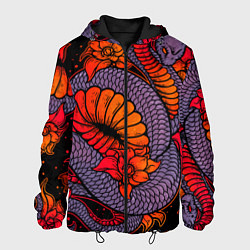 Куртка с капюшоном мужская Цветы и змея - Японский стиль, цвет: 3D-черный