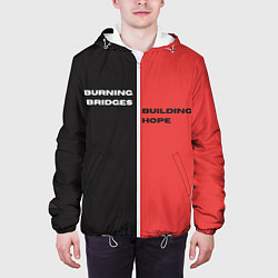 Куртка с капюшоном мужская Надпись: burning bridges building hope, цвет: 3D-белый — фото 2