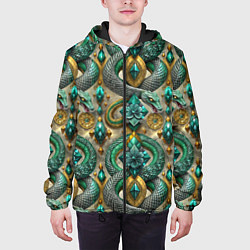 Куртка с капюшоном мужская Паттерн зеленые темные змеи, цвет: 3D-черный — фото 2