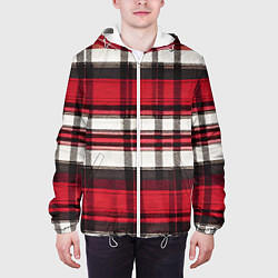 Куртка с капюшоном мужская Красно-белая ткань в клетку, цвет: 3D-белый — фото 2