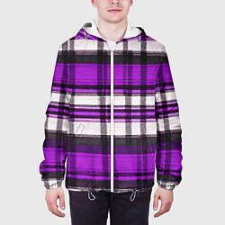 Куртка с капюшоном мужская Фиолетово-белая ткань в клетку, цвет: 3D-белый — фото 2