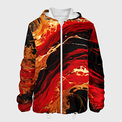 Куртка с капюшоном мужская Красно-золотые брызги на чёрном фоне, цвет: 3D-белый