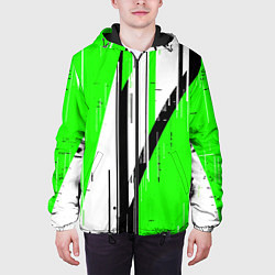 Куртка с капюшоном мужская Black and white vertical stripes on a green backgr, цвет: 3D-черный — фото 2