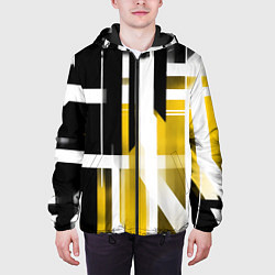 Куртка с капюшоном мужская Чёрно-жёлтые вертикальные и горизонтальные полосы, цвет: 3D-черный — фото 2