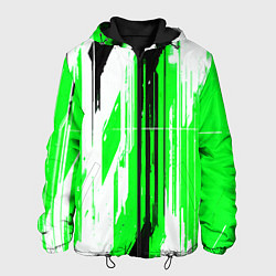 Куртка с капюшоном мужская Вертикальные чёрно-белые линии на зелёном фоне, цвет: 3D-черный