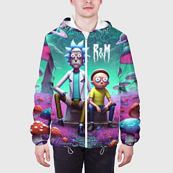 Куртка с капюшоном мужская Рик и Морту на сказочной грибной планете - нейроар, цвет: 3D-белый — фото 2