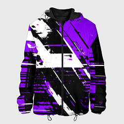 Куртка с капюшоном мужская Diagonal black and white stripes on a purple backg, цвет: 3D-черный