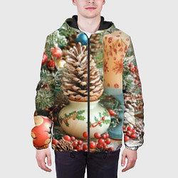 Куртка с капюшоном мужская Новогодняя атрибутика, цвет: 3D-черный — фото 2