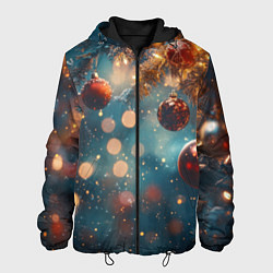 Куртка с капюшоном мужская Новый год боке стиль, цвет: 3D-черный