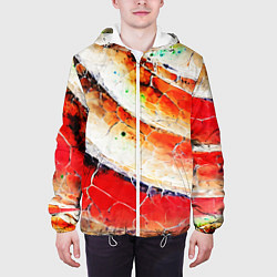Куртка с капюшоном мужская Красно-белая волнистая абстракция, цвет: 3D-белый — фото 2