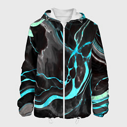 Куртка с капюшоном мужская Голубые флюиды на чёрном фоне, цвет: 3D-белый